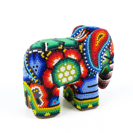 Huichol Beaded Elephant Wixarika Wood Carving Art - CEMCUI