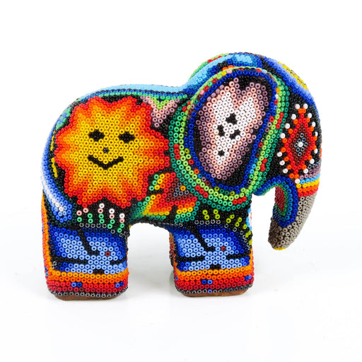 Huichol Beaded Elephant Wixarika Wood Carving Art - CEMCUI