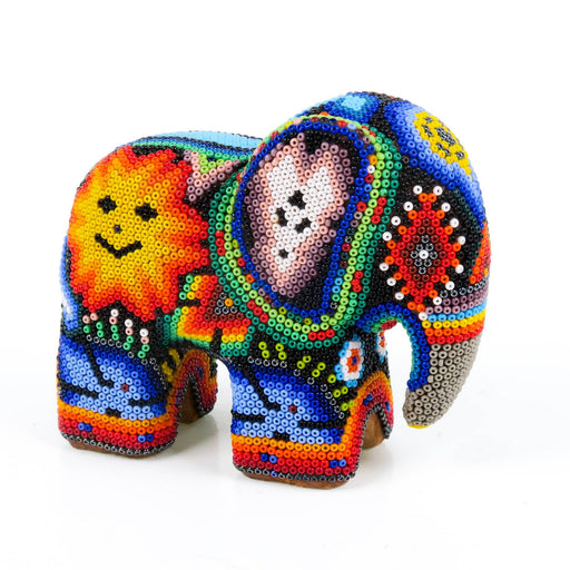 Huichol Beaded Elephant Wixarika Wood Carving Art - CEMCUI