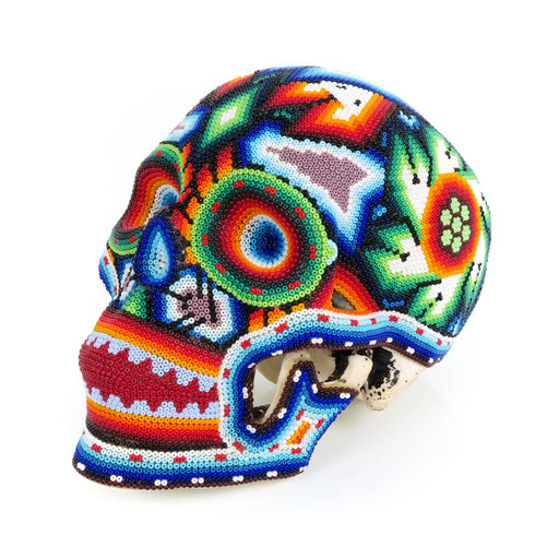 Huichol Beaded Human Skull Mexican Dia De Los Muertos Folk Bead Art - CEMCUI