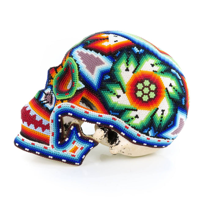 Huichol Beaded Human Skull Mexican Dia De Los Muertos Folk Bead Art - CEMCUI