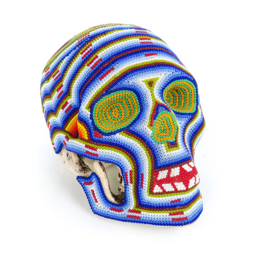 Huichol Beaded Human Skull Mexican Dia De Los Muertos Folk Bead Art - CEMCUI