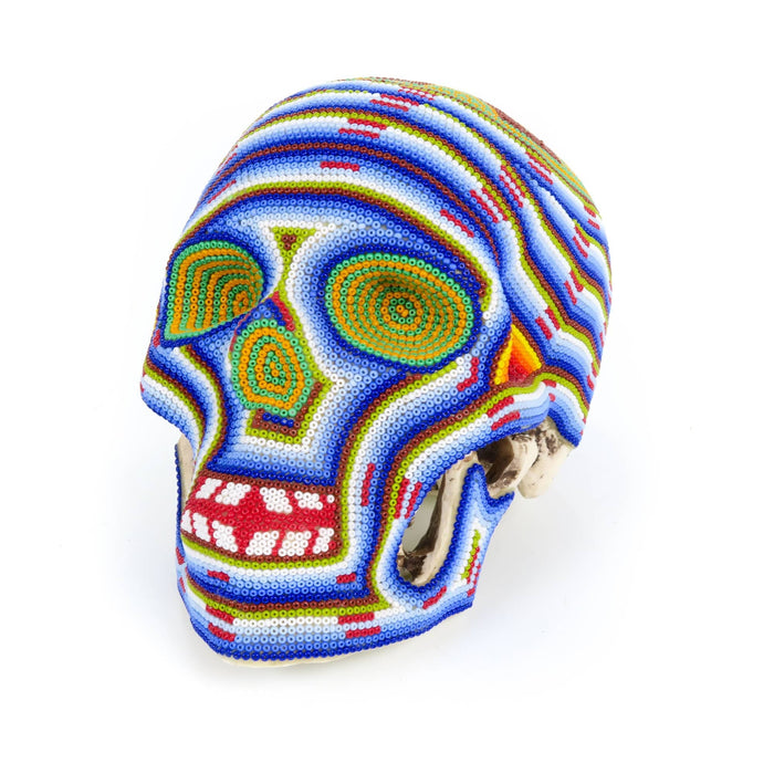 Huichol Beaded Human Skull Mexican Dia De Los Muertos Folk Bead Art - CEMCUI