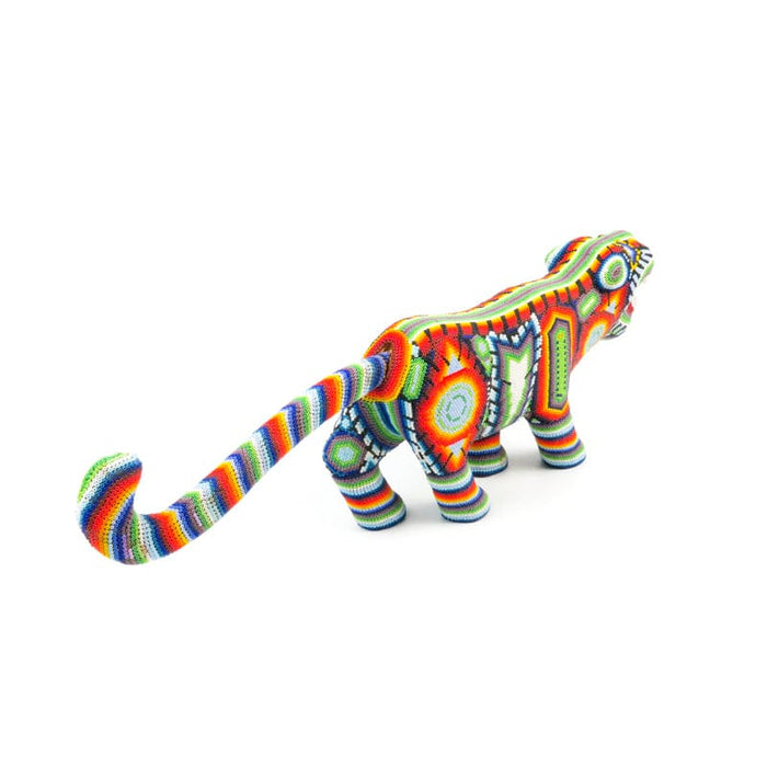 Huichol Beaded Jaguar Wood Carving - CEMCUI