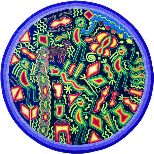 Huichol Circular Yarn Painting (24" Diameter) Mexican Indigenous Art - CEMCUI