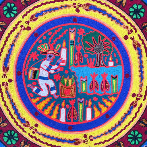 Huichol Yarn Painting (24" x 24") Mexican Indigenous Art - CEMCUI