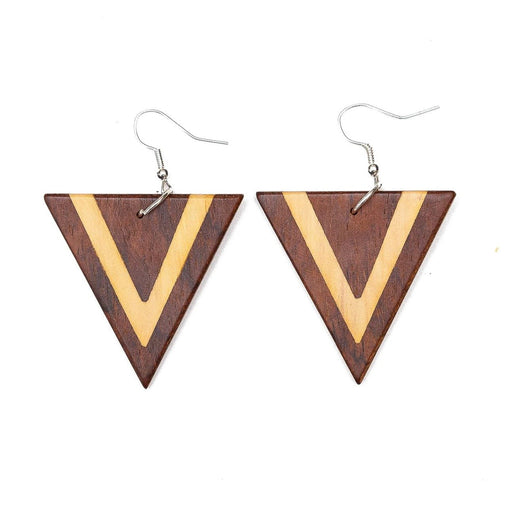 Large Dual - Tone Wood Triangle Earrings - CEMCUI