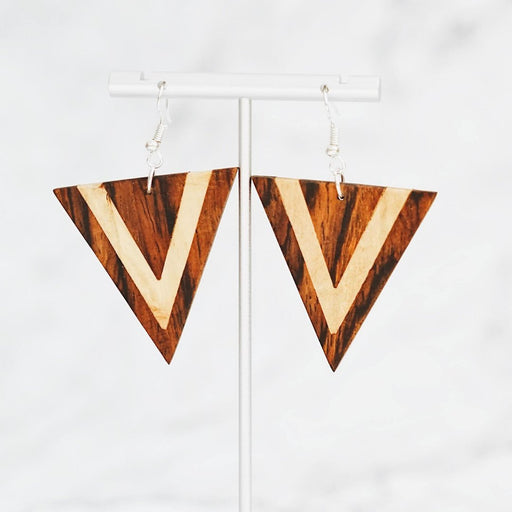 Large Dual - Tone Wood Triangle Earrings - CEMCUI