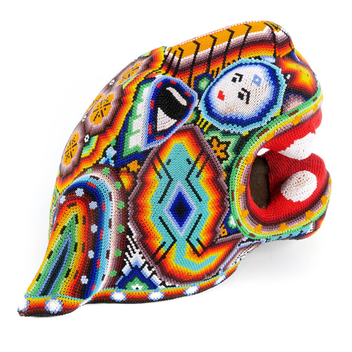 Large Huichol Beaded Jaguar Head Wixarika Folk Art - CEMCUI