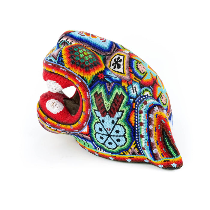 Large Huichol Beaded Jaguar Head Wixarika Folk Art - CEMCUI