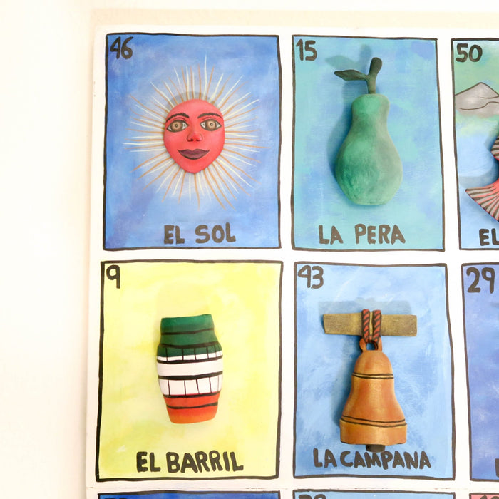 Loteria Painting With Removable Game Pieces - Oaxacan Wood Carving Folk Art by Eleazar Morales - CEMCUI