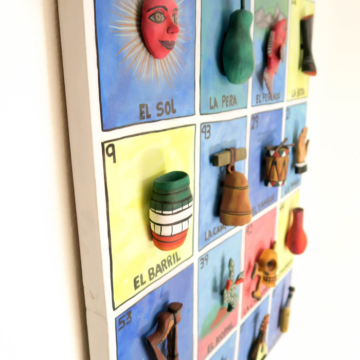 Loteria Painting With Removable Game Pieces - Oaxacan Wood Carving Folk Art by Eleazar Morales - CEMCUI