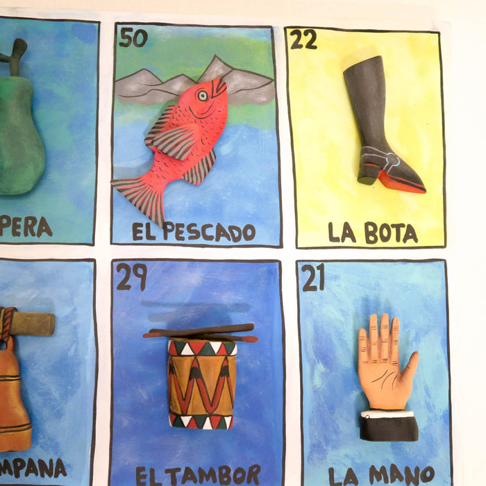 Loteria Painting With Removable Game Pieces - Oaxacan Wood Carving Folk Art by Eleazar Morales - CEMCUI