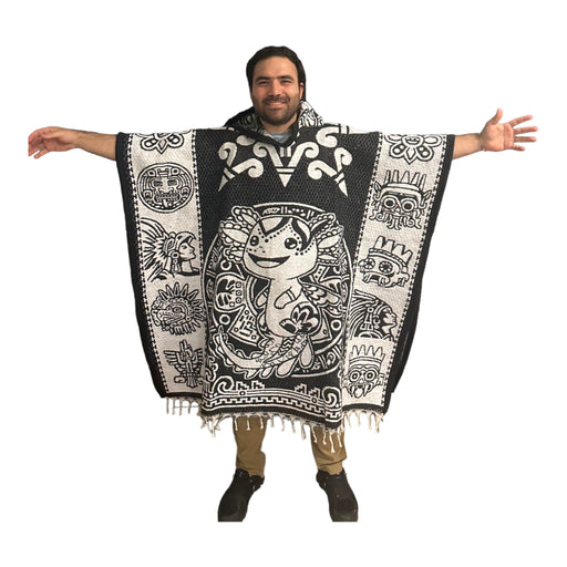 Mexican Traditional Poncho with Ajolote - Artisanal Wool Blend - 40x43 Inches, Sarape, Jorongo - CEMCUI