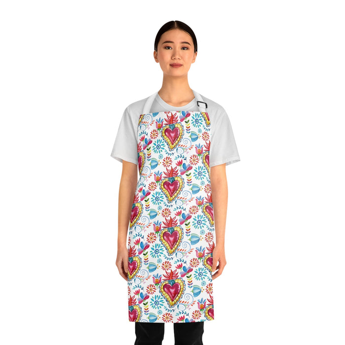 Milagritos mandil for her. Sacred hearts Apron. Mexican gift ideas for Mexican mom, Mexican wife or comadre. - CEMCUI