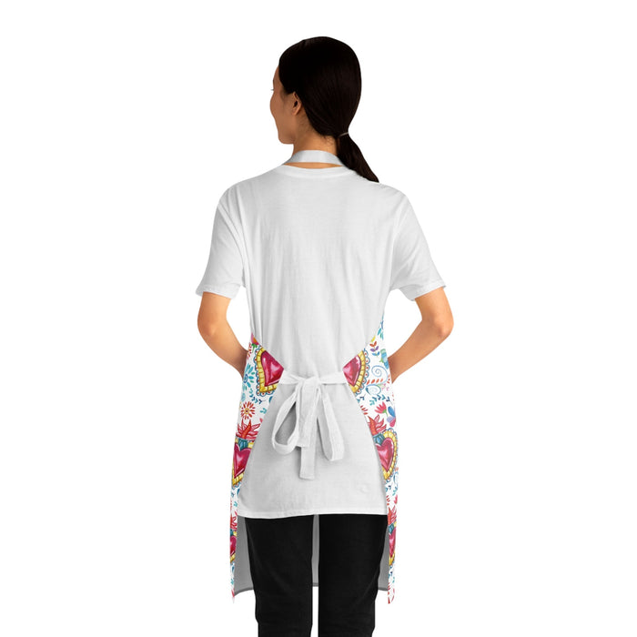 Milagritos mandil for her. Sacred hearts Apron. Mexican gift ideas for Mexican mom, Mexican wife or comadre. - CEMCUI