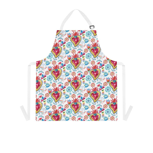 Milagritos mandil for her. Sacred hearts Apron. Mexican gift ideas for Mexican mom, Mexican wife or comadre. - CEMCUI