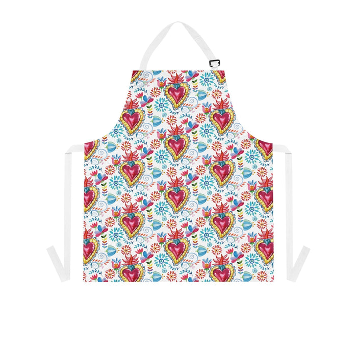 Milagritos mandil for her. Sacred hearts Apron. Mexican gift ideas for Mexican mom, Mexican wife or comadre. - CEMCUI