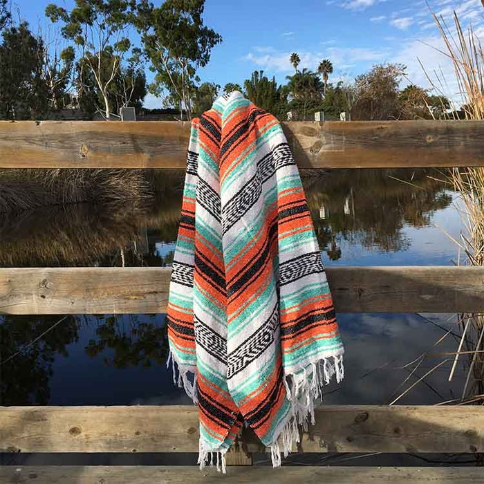 Mint & Orange Mexican Falsa Yoga Blanket - CEMCUI