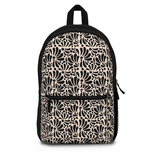 Modern Mexican Backpack for back to school. Casual back pack with Mexican Talavera. Beige and black modernist Mexican bag - CEMCUI