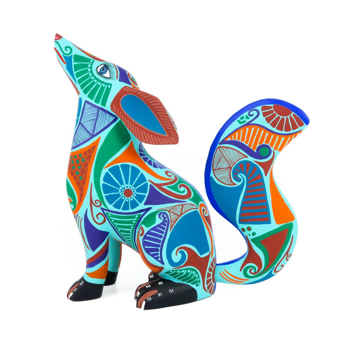 Modern Turquoise Coyote - Oaxacan Alebrije Wood Carving - CEMCUI