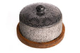 Molcajete Chilmamolli 8 inches with black talavera lid and wooden base - CEMCUI