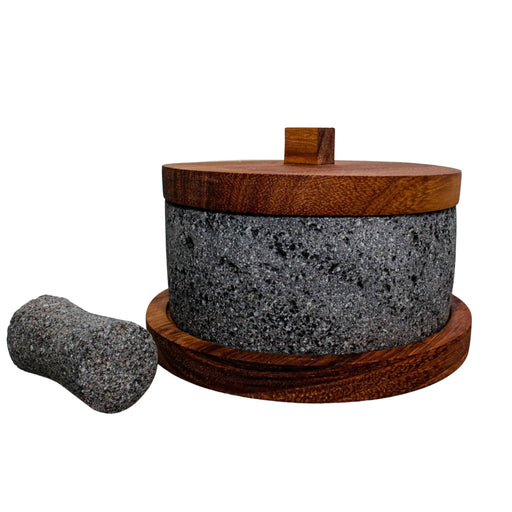 Molcajete Chilmamolli 8in with Wooden Base and Lid - CEMCUI