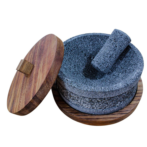 Molcajete Yolia 8" With Wooden Lid and Base - CEMCUI