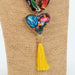 Oaxacan Alebrije Wood Carving Heart & Flowers Necklace - CEMCUI