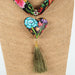 Oaxacan Alebrije Wood Carving Heart & Flowers Necklace - CEMCUI