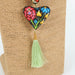 Oaxacan Alebrije Wood Carving Heart & Flowers Necklace - CEMCUI