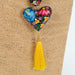 Oaxacan Alebrije Wood Carving Heart & Flowers Necklace - CEMCUI