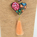 Oaxacan Alebrije Wood Carving Heart & Flowers Necklace - CEMCUI