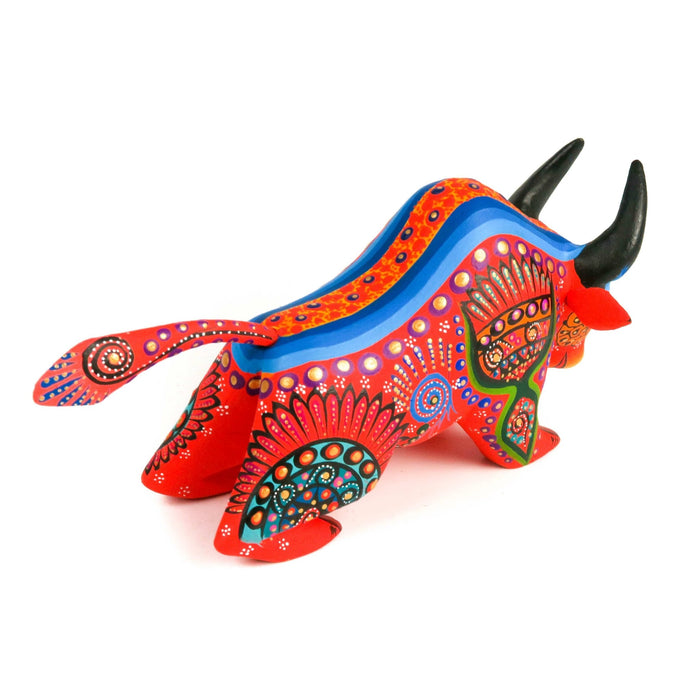 Orange Bull - Oaxacan Alebrije Wood Carving Mexican Folk Art Sculpture - CEMCUI