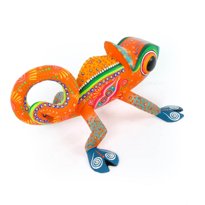 Orange Chameleon Oaxacan Alebrije Wood Carving Mexican Folk Art Sculpture - CEMCUI