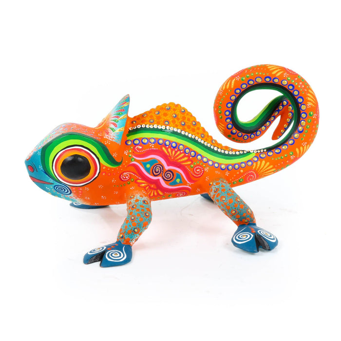 Orange Chameleon Oaxacan Alebrije Wood Carving Mexican Folk Art Sculpture - CEMCUI