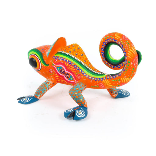 Orange Chameleon Oaxacan Alebrije Wood Carving Mexican Folk Art Sculpture - CEMCUI