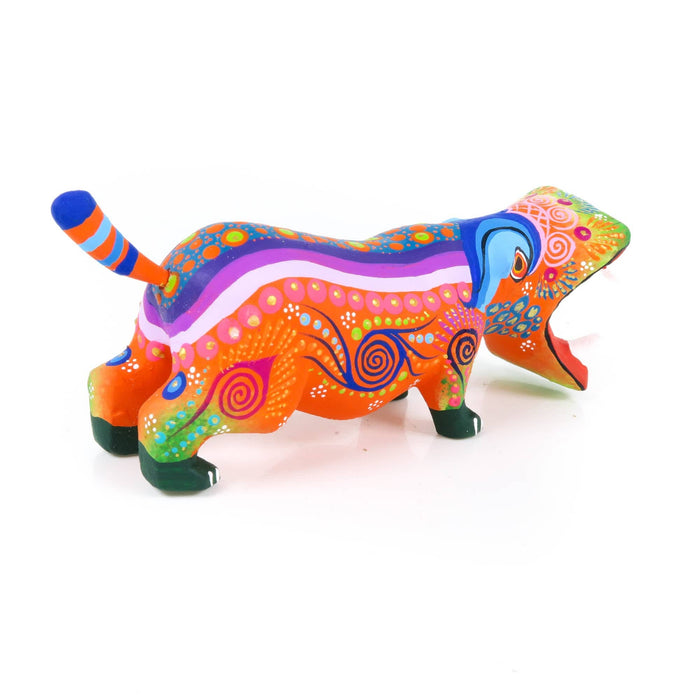 Orange Hippopotamus - Oaxacan Alebrije Wood Carving - CEMCUI