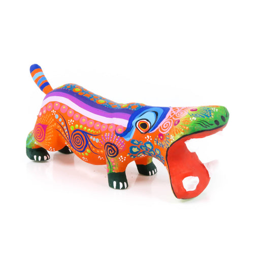 Orange Hippopotamus - Oaxacan Alebrije Wood Carving - CEMCUI