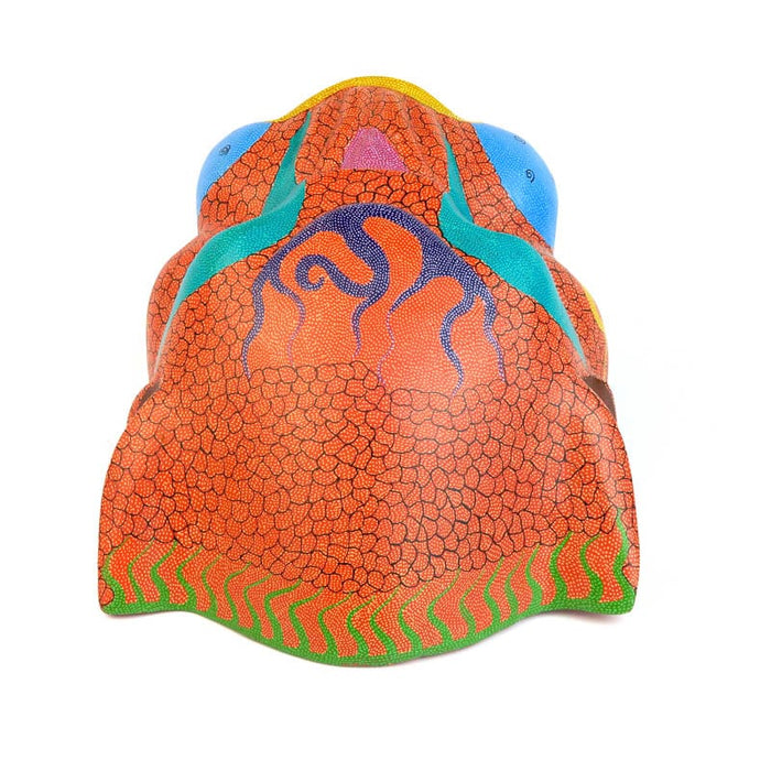 Orange Jaguar Head - Oaxacan Alebrije Wood Carving - CEMCUI