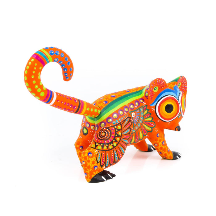 Orange Lemur Oaxacan Alebrije Wood Carving Mexican Folk Art Sculpture - CEMCUI