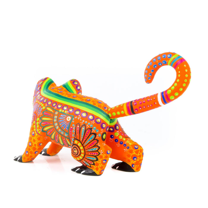 Orange Lemur Oaxacan Alebrije Wood Carving Mexican Folk Art Sculpture - CEMCUI