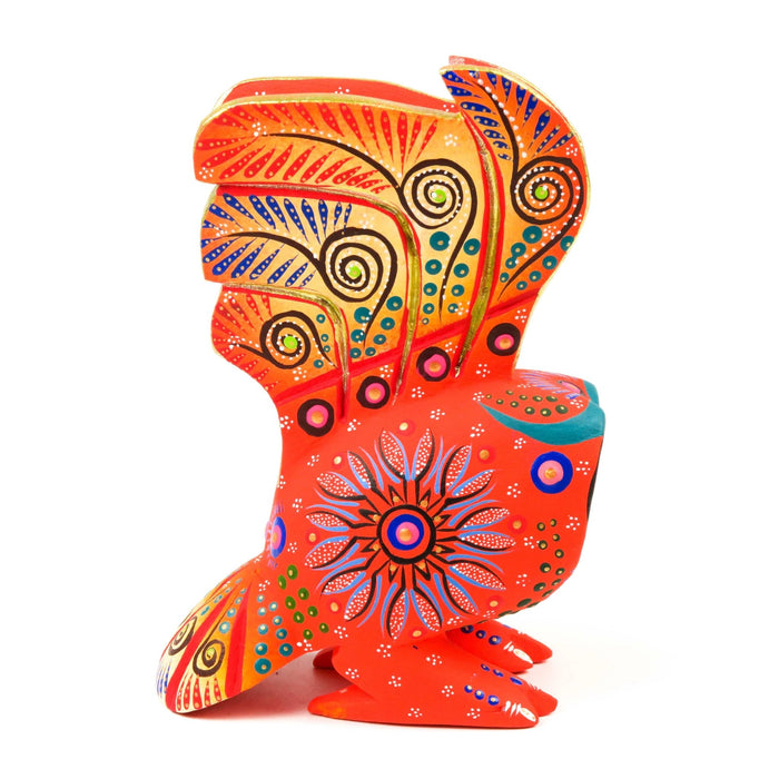 Orange Owl - Oaxacan Alebrije Wood Carving Mexican Folk Art Sculpture - CEMCUI