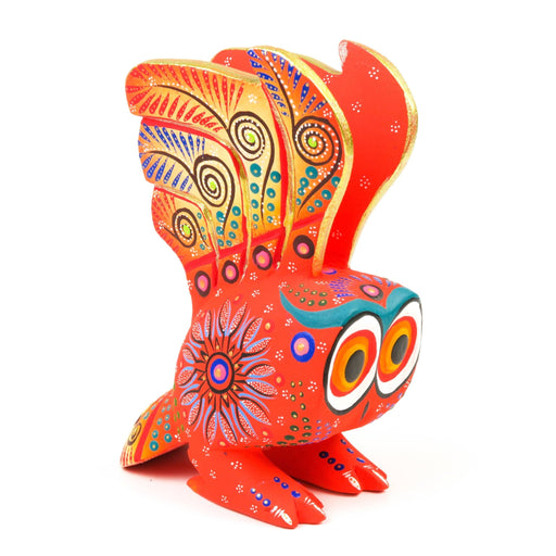 Orange Owl - Oaxacan Alebrije Wood Carving Mexican Folk Art Sculpture - CEMCUI