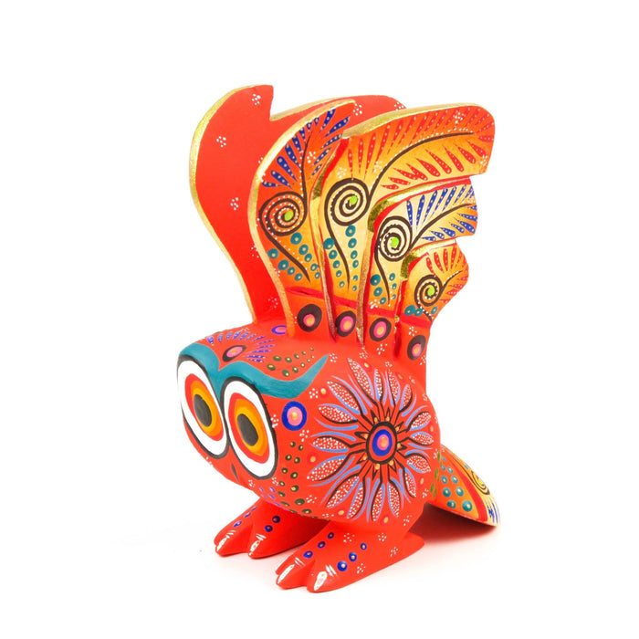 Orange Owl - Oaxacan Alebrije Wood Carving Mexican Folk Art Sculpture - CEMCUI