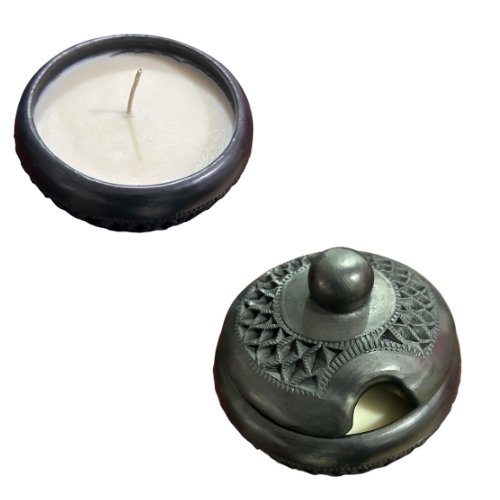 Pair of Artesanal Scented Candles with Lid Black Clay - CEMCUI