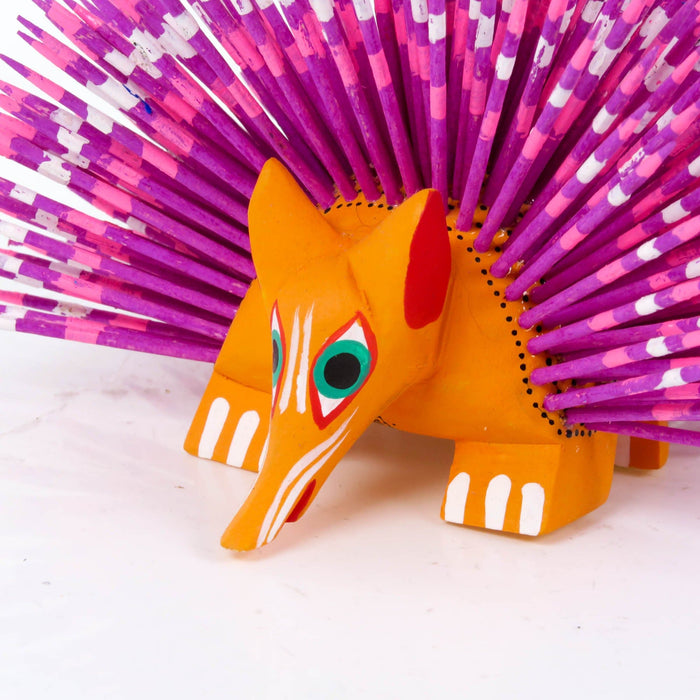 Porcupine (Orange & Purple) - Oaxacan Alebrije Wood Carving - CEMCUI