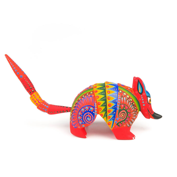 Red Armadillo - Oaxacan Alebrije Wood Carving Mexican Folk Art Sculpture - CEMCUI