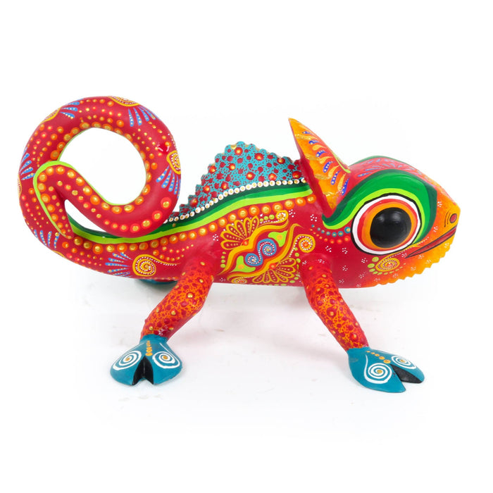 Red Chameleon - Oaxacan Alebrije Wood Carving Mexican Folk Art Sculpture - CEMCUI