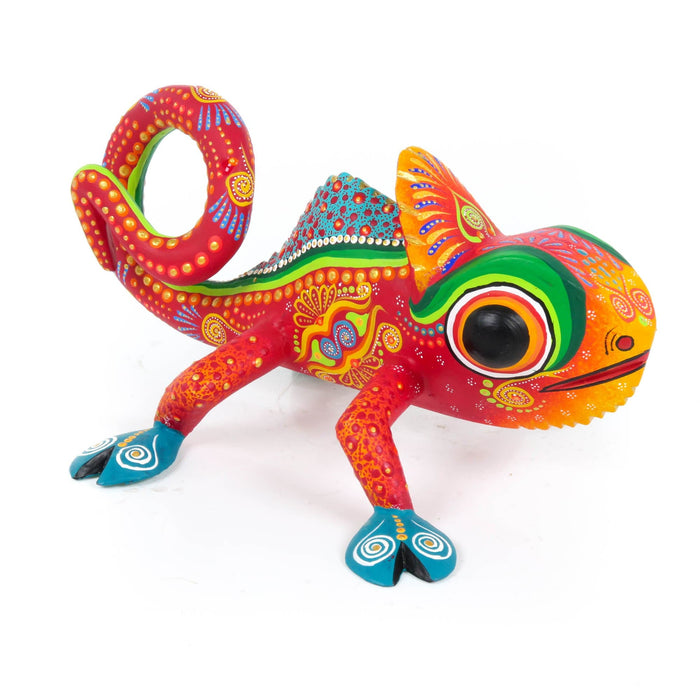 Red Chameleon - Oaxacan Alebrije Wood Carving Mexican Folk Art Sculpture - CEMCUI